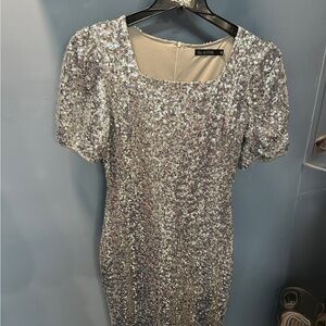 Chic Silver Sequin Dress - Petite